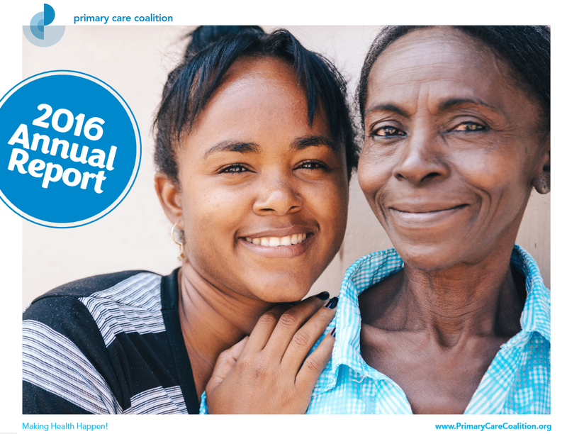 2016 Annual Report Cover image showing teen and grandmother standing together.